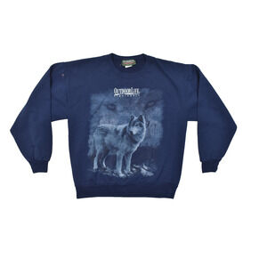 Outdoor Life Men's Navy Blue Timberwolf Graphic Crewneck Sweater Vintage Size XL